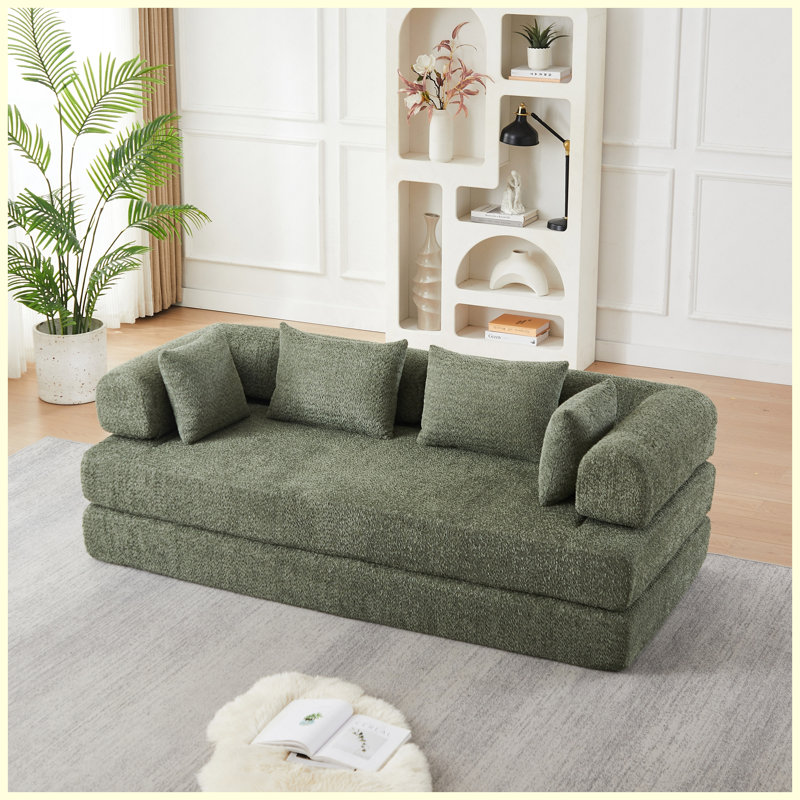 Canapé-lit convertible en chenille avec coussins décoratifs Chenille, Green