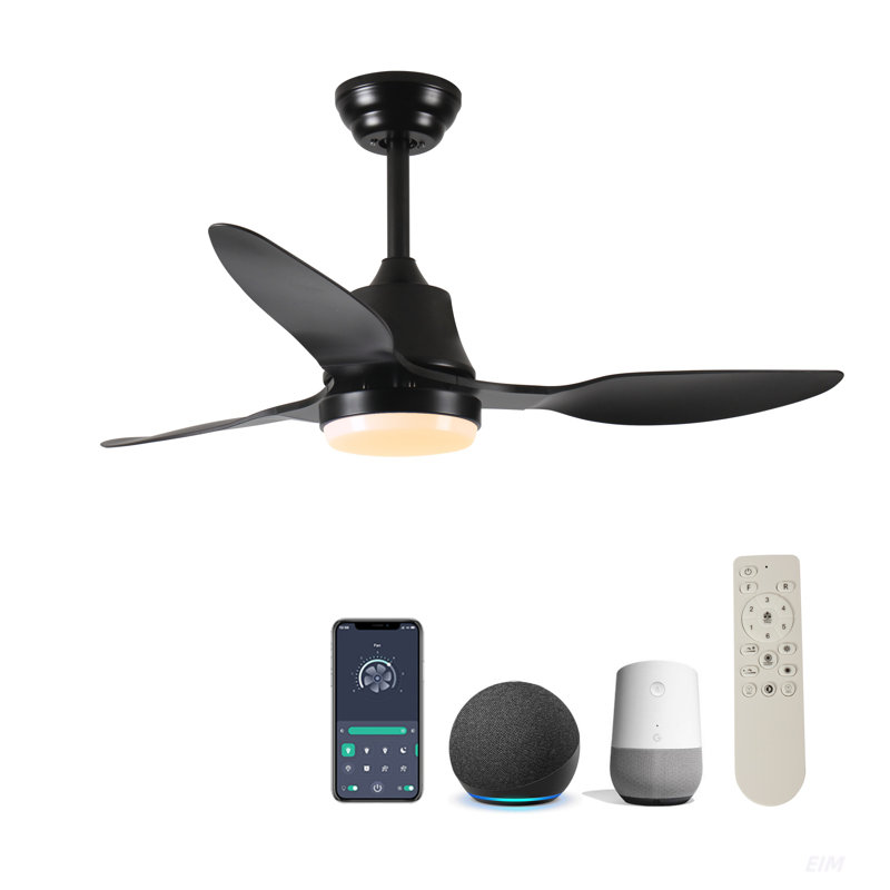 Ventilateurs de plafond, ventilateur de plafond intelligent de 42 po avec lumières à distance, moteur à courant continu silencieux, commande vocale via le téléphone WIFI Alexa Google, 6 vitesses, intérieur extérieur moderne