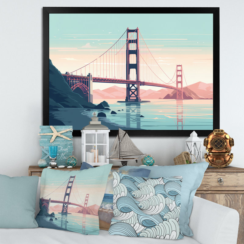 Golden Gate Bridge San Francisco II, reproduction d'art sur toile, Cadre photo noir, H 12 po x l 20 po x P 1 po