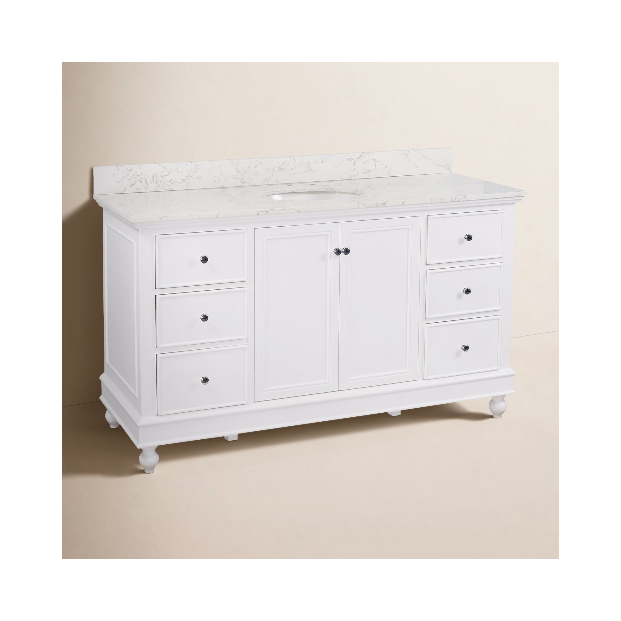 Ferdinand 60'' Single Bathroom Vanity, Engineered Marble, White