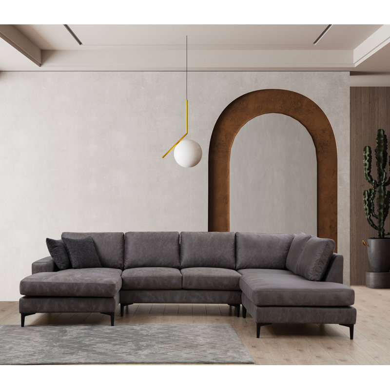 Stylish Corner Sofa, Anthracite Color, 61.0 x 124.0 x 78.7 inches | Beech Wood & Chipboard Frame, 100% Polyester Fabric, Soft Grey Foam & Silicone Back Support | Fixed Cushions, Easy-Clean Design, Modern Comfort for Living Room