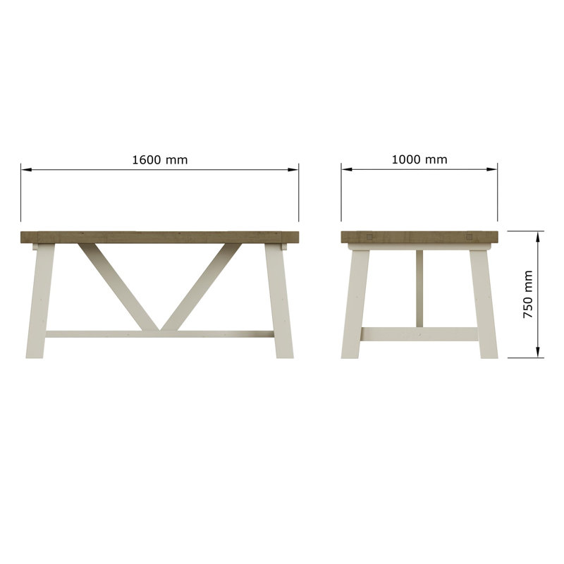 Brents Rectangular Trestle Base Dining Table Solid Reclaimed Pine 1.6m or 2m., 160" L x 100" W