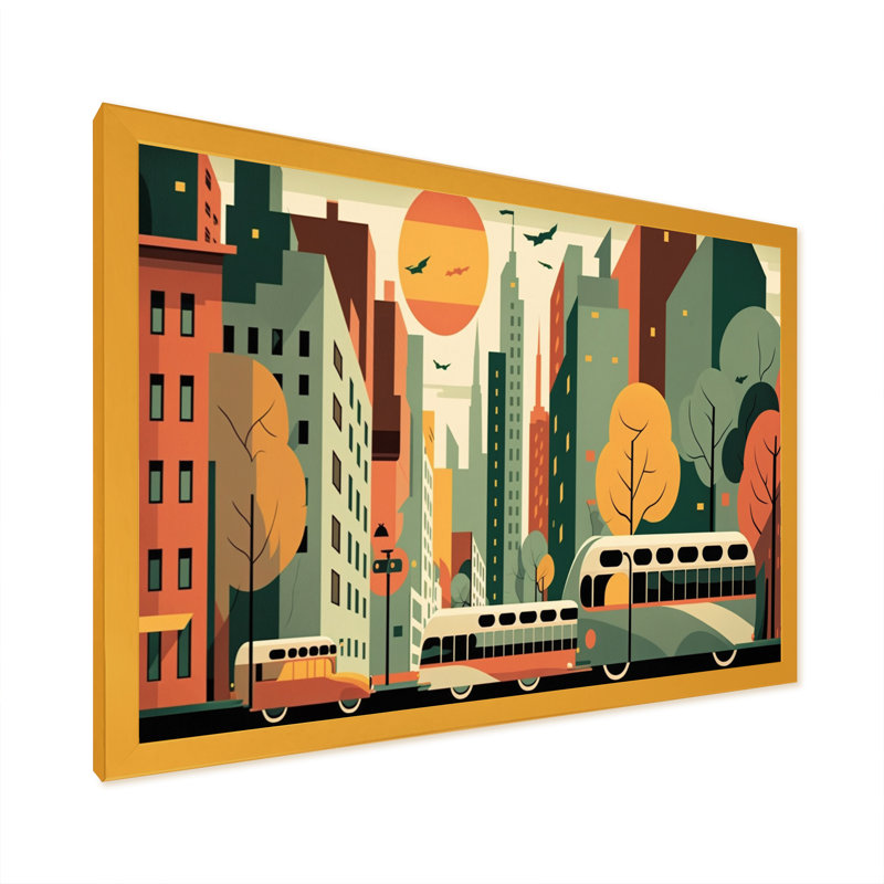 Futuriste paysage urbain IV - reproduction sur toile, L 32 po x H 24 po, Impression dorée sur toile encadrée