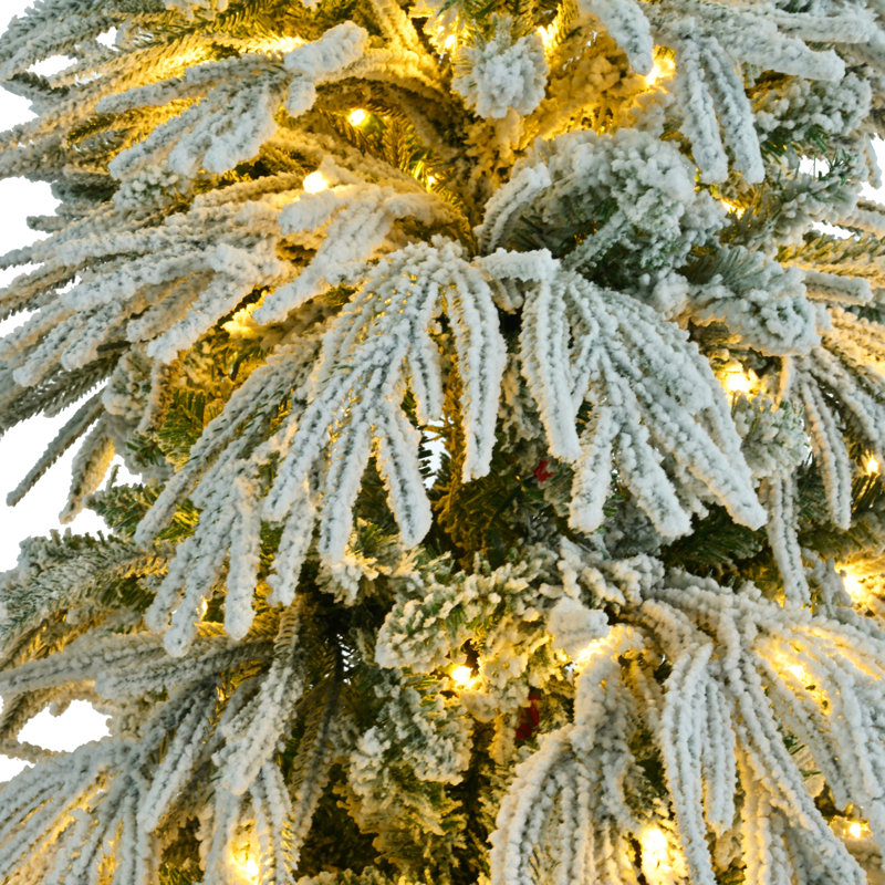 Arbre de Noël enneigé en épinette pré-éclairé, arbre de Noël articulé artificiel avec 300 lumières DEL multicolores, 8 modes de clignotement, décoration de bureau de vacances