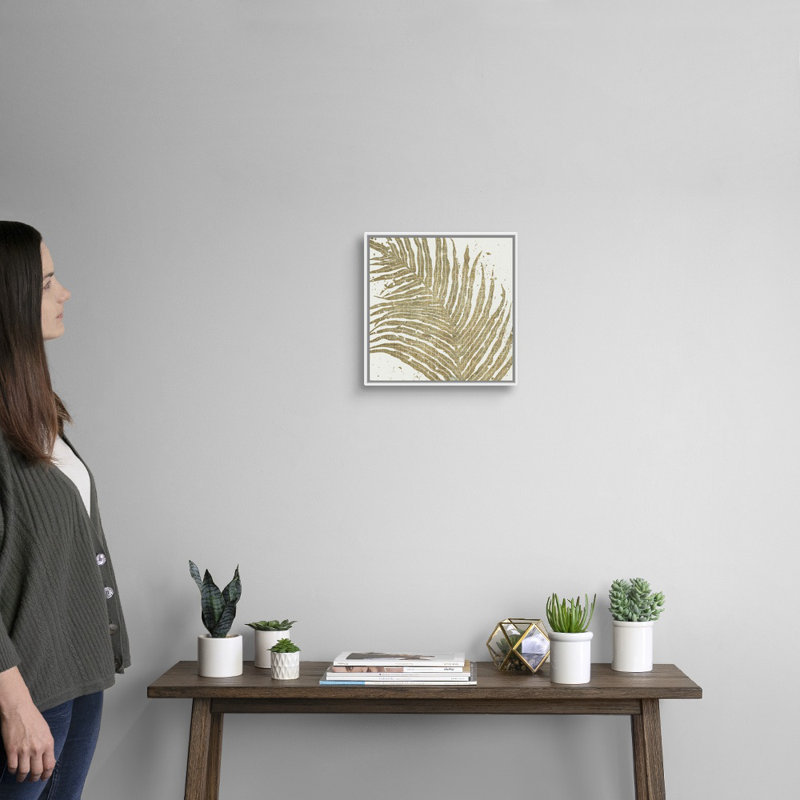 «Gold Leaves I», art mural sur toile, H 14 po x l 14 po, Toile avec cadre blanc