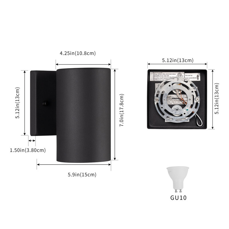Renleigh 7" H Outdoor Wall Light with 5W LED GU10 Replaceable Bulbs
