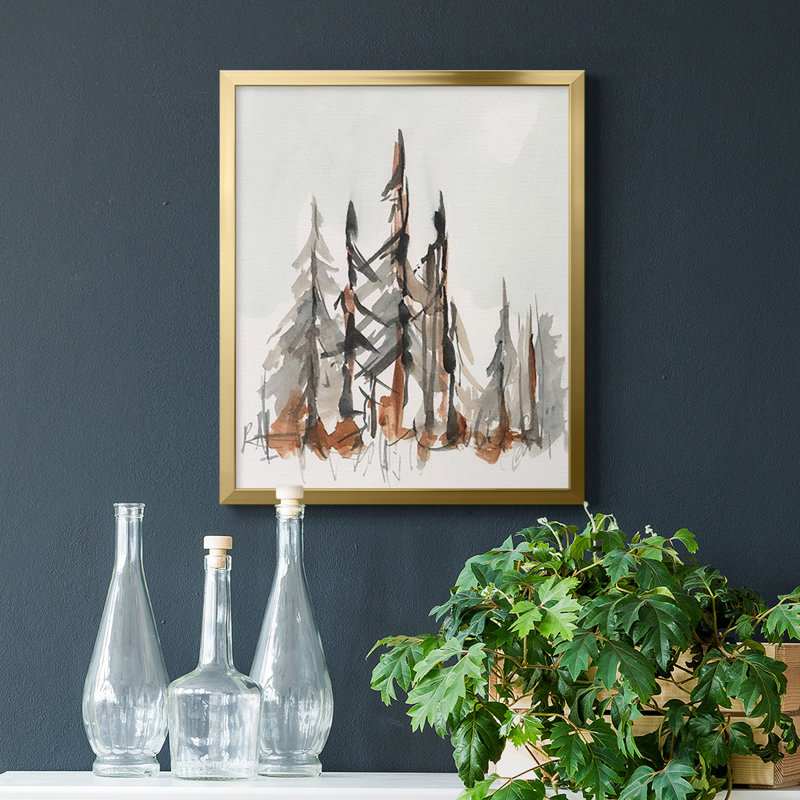 Toile encadrée de qualité supérieure Rustic Evergreen II - prête à être accrochée, Or, H 24 po x l 20 po
