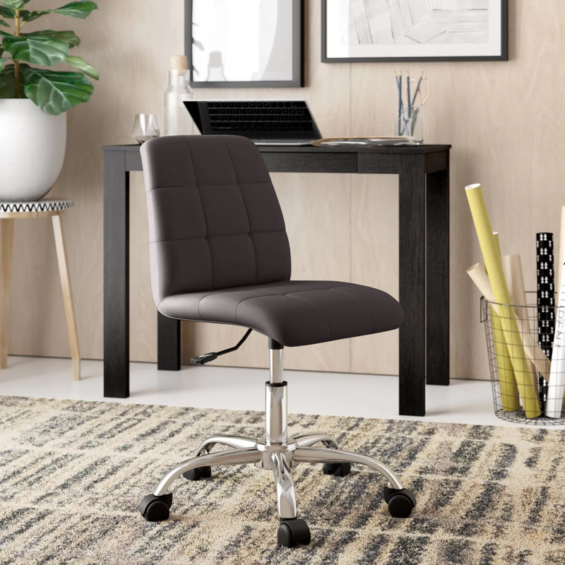 Prim Armless Brown Faux Leather Swivel Office Chair