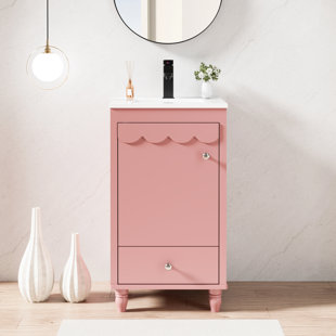 Gamlet 18" Small Single Bathroom Vanity With Ceramic Sink Top, Faucet, Decorative Wavy Edge