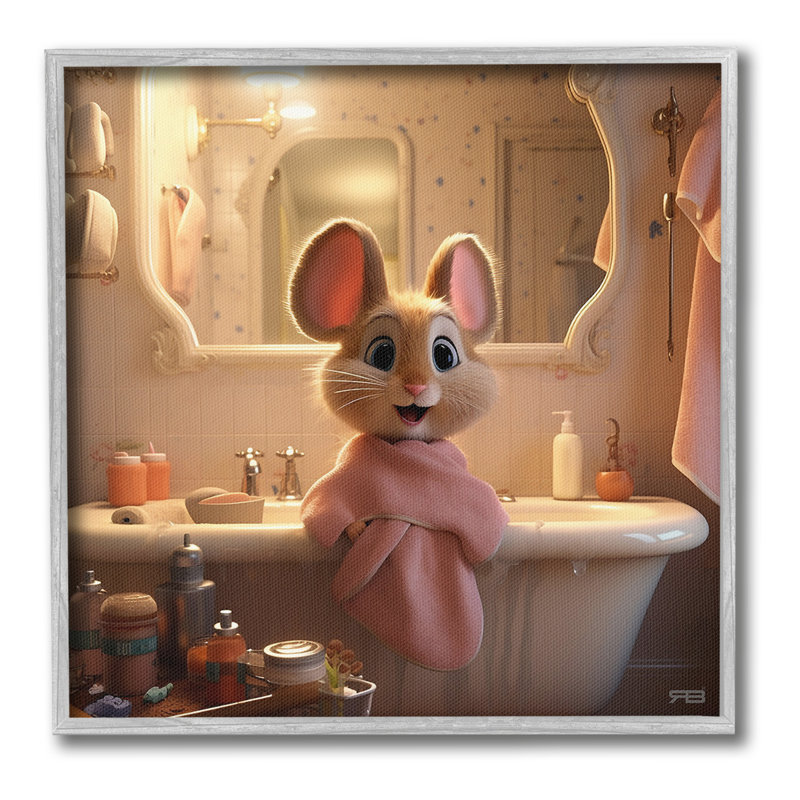 Bc-328_FG "Mouse In Relaxing Bath Single Frame" par RB sur toile, Estampe numérique Farmhouse, H 12 po x l 12 po