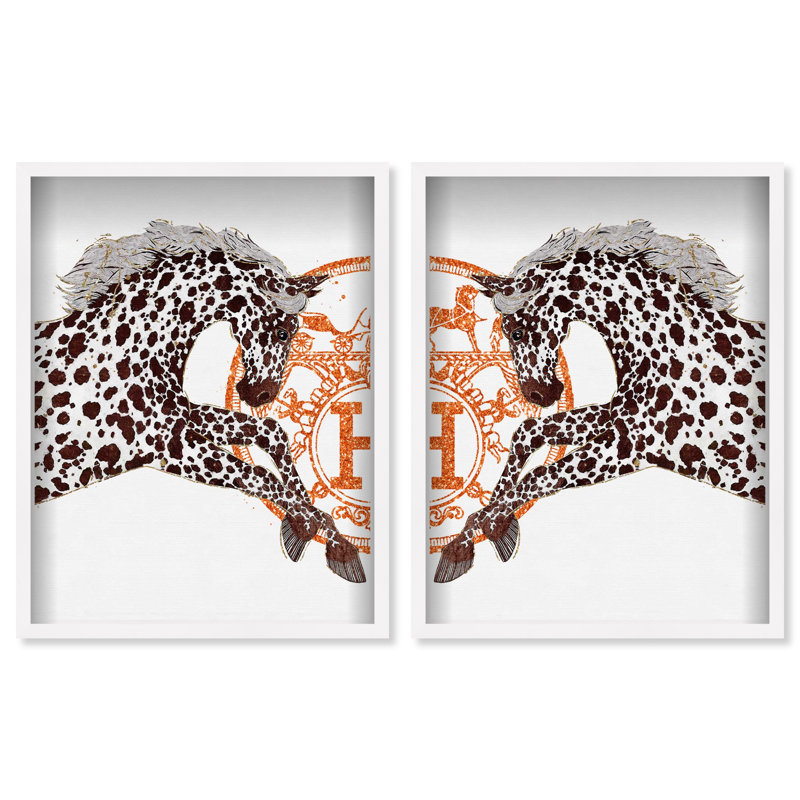Oliver Gal Appaloosa Duo Horses - Luxury Shadowbox Framed Wall Art, 46.5" H x 75" W, Black