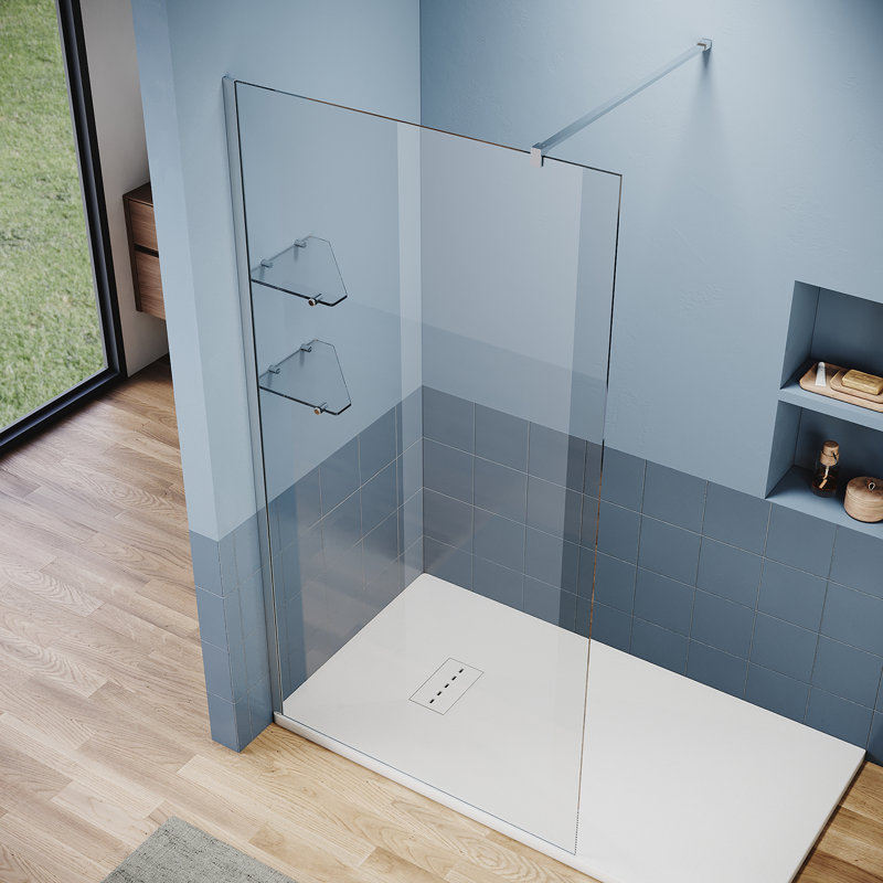 80*185*0.6cm, Silver Frameless Walk-In Shower Enclosure with Glass Shelf