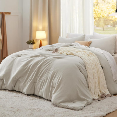 Bedsure King Comforter Set 3-Piece, Prewashed Soft Beige Bedding Set, Lightweight Cozy Comforter with Pillow Shams for Bedroom