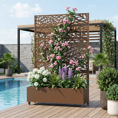 Eddison Galvanized Metal Planter Box with Trellis and Wheels