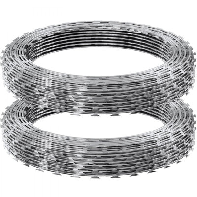 Fils de rasoir, fil de fer barbelé de 98 pieds, clôture de rasoir grillagée à 2 rouleaux, clôture en fil de fer barbelé à ruban barbelé, rasoir pour jardin Rolls