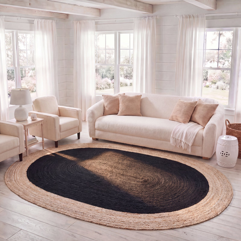 Tapis noir / naturel Natural Fiber 801, Oval 8 pi x 10 pi