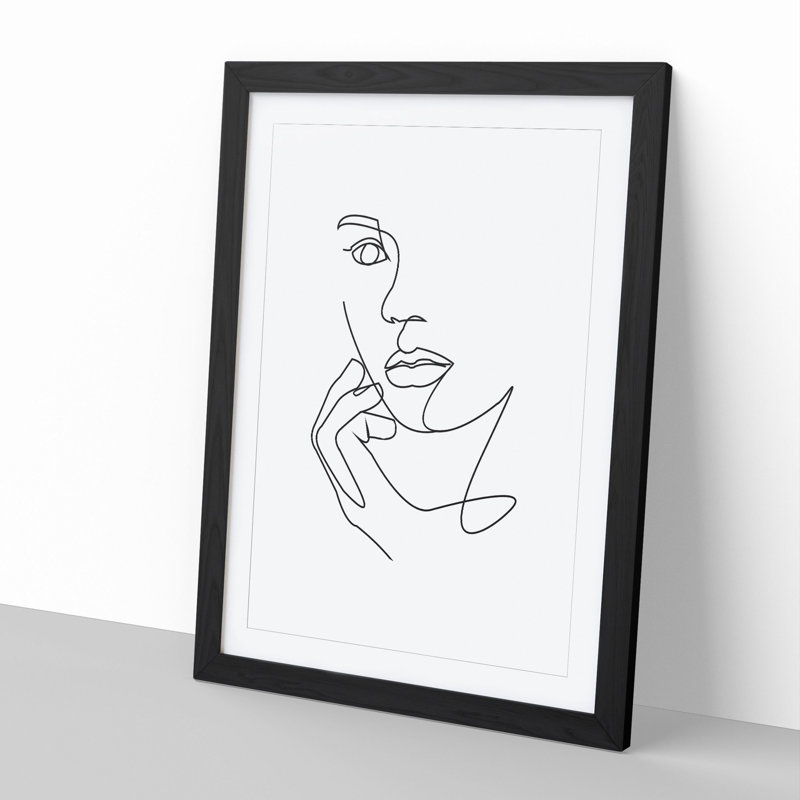 Line Female Face - Picture Frame Drawing, Black Framed, 48cm H x 36cm W x 2cm D