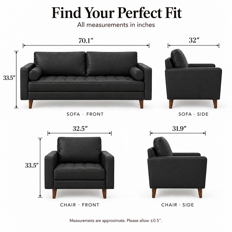 Canapé à accoudoirs carrés en cuir Bridgeview, Black Faux Leather