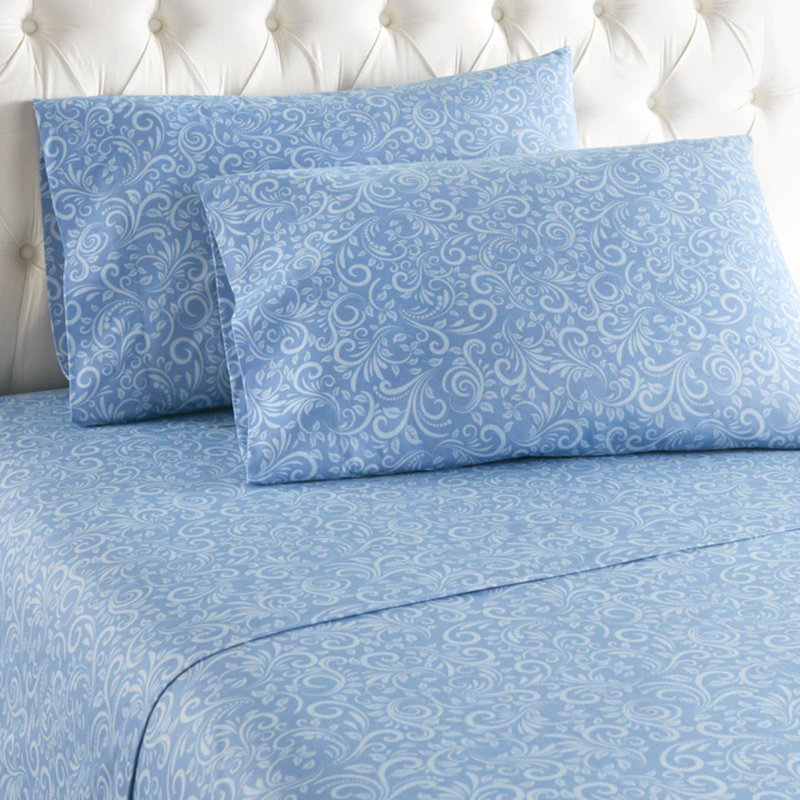 Micro Flannel® Printed Deep-Pocket Sheet Set, Twin Sheet Set with 1 Pillowcase, Traditions Bluebell