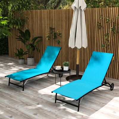 Banc d'extérieur de 63 po à deux places, banc de jardin en bois sans dossier pour terrasse, porche, balcon, chaise longue de jardin avec roues et positions réglables à Blue Beach, Yard, Pool