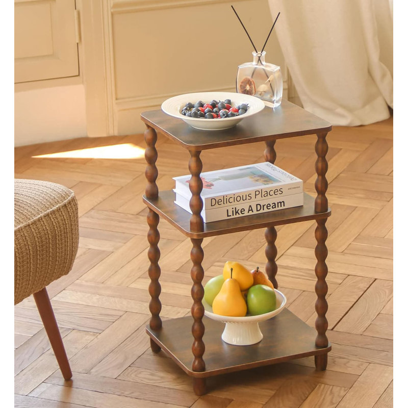 Small 3-Tier Open Shelf Side Table - White (Bedside/Living Room/Bedroom/Office Small Spaces), Rustic Brown