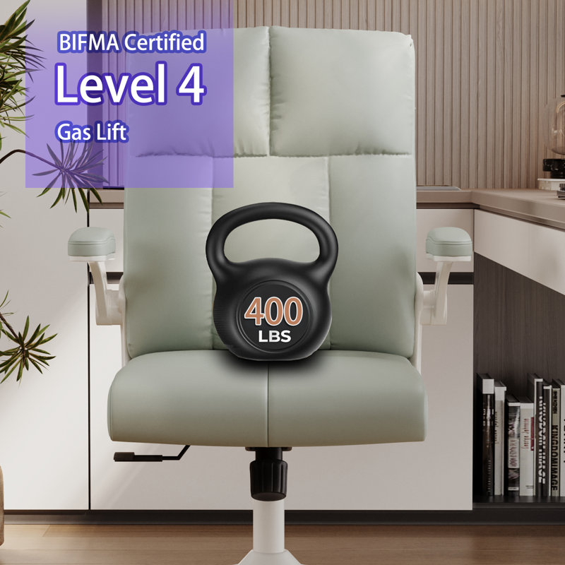 Mid-Back Ergonomic Office Chair,Cloud-Like PU Leather Executive Office Chair,  With Ergonomic Back Support, 360°Swivel Free,Flip-Up Armrests & Height Adjustment,With Silent Rolling Swivel PU Wheel For Home Office