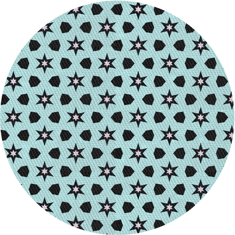 Tapis noir/bleu ciel tissé à la machine, Rond 3 pi