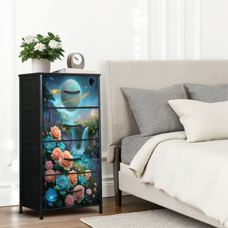 4 Drawer Dresser for Bedroom, Narrow Chest of Drawers, Wooden Top and Study Iron Frame 18"x37.5"-(WxH)