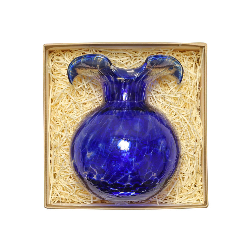 Cobalt Tortoiseshell Glass Hibiscus Bud Vase