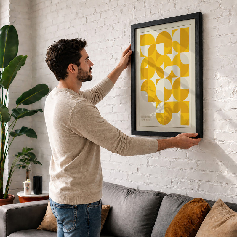 Circles Grid Geometric - Framed Print, A3 - 42.0 x 29.7 cm, White