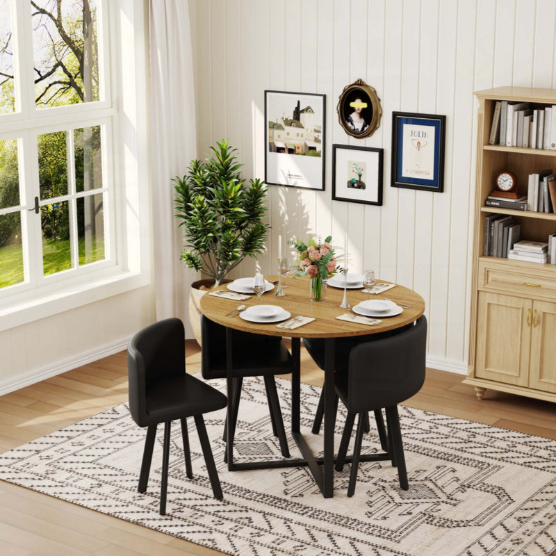 Ensemble de table de salle à manger rustique et 4 chaises en cuir PU - Ensemble de table de cuisine 5 pièces pour petits espaces, appartement, coin-repas