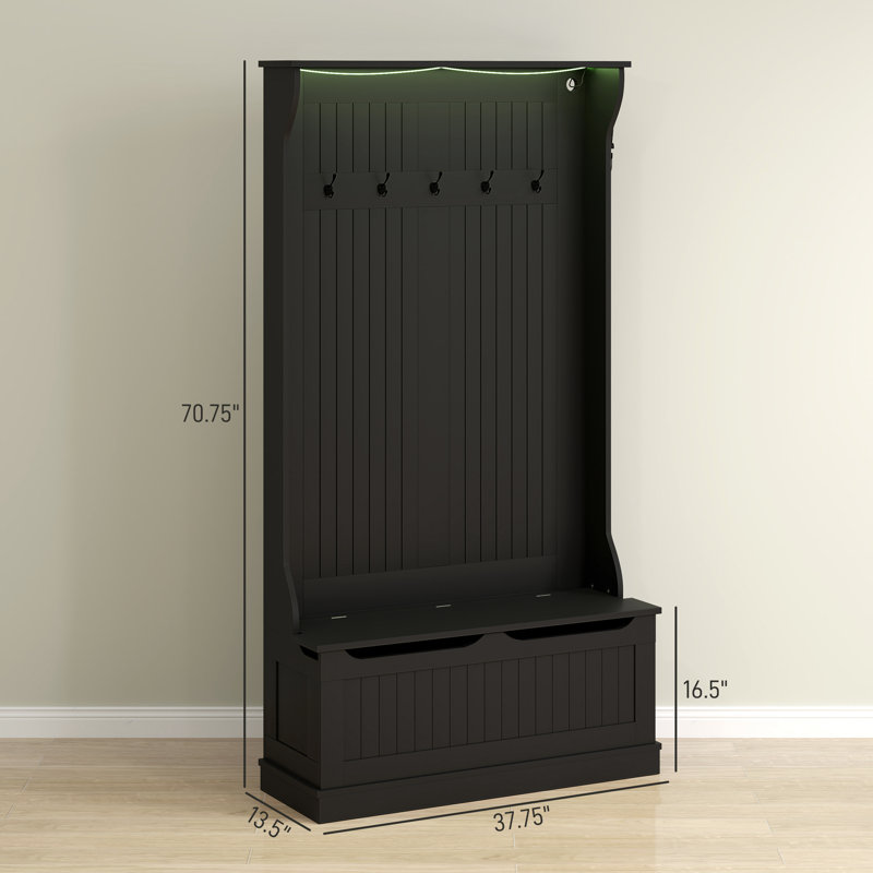 3-In-1 Hall Tree With LED Lights And Shoe Storage, Standing Coat Rack With Shoe Bench, Entryway Organizer With Five Hooks