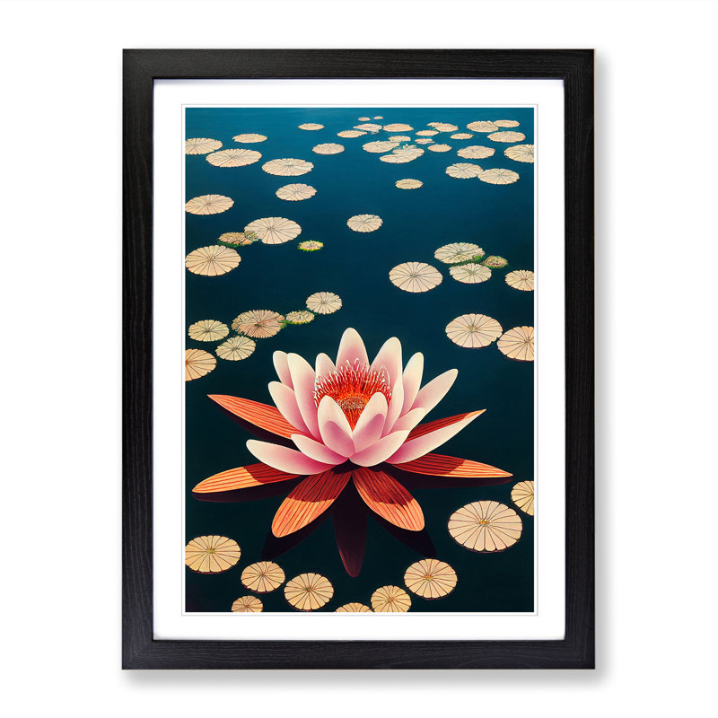 Water Lily Flower - Single Picture Frame Painting, Black, 34cm H x 25cm W x 2cm D