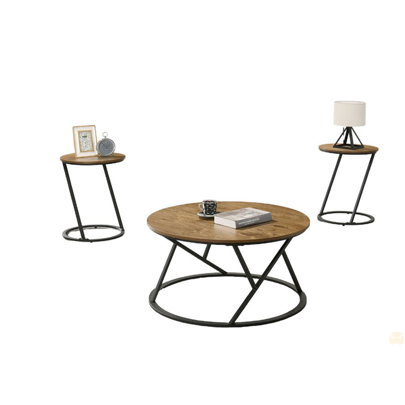 Ensemble de table 3 pièces 1 table basse 2 tables de bout, Naturel