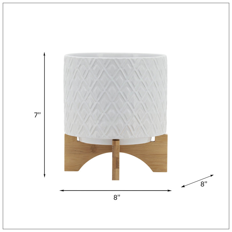 8" DIAMOND PLANTER W/ STAND, WHITE