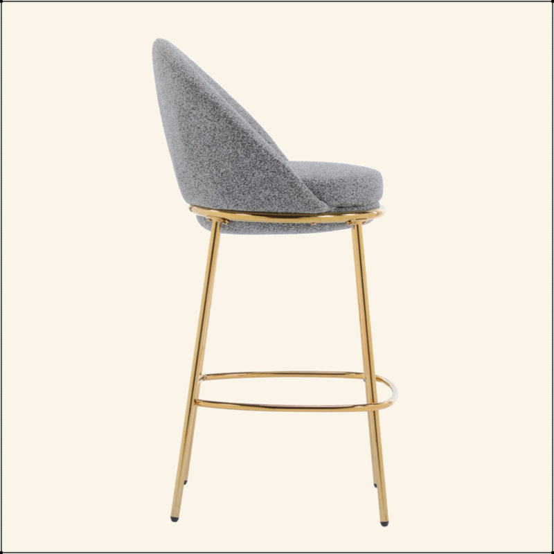 Ensemble de 2 tabourets d'intérieur revêtus de métal, structure plaquée or et revêtement mixte, Gris