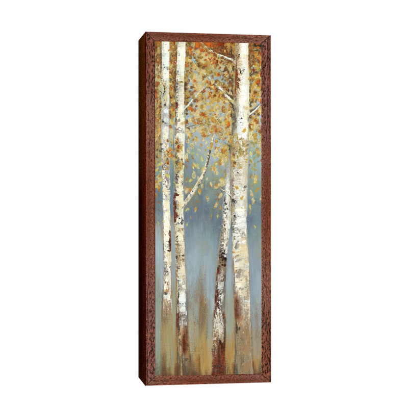 Butterscotch Birch Trees I by Allison Pearce - Print on Canvas, 121.92cm H x 40.64cm W x 3.81cm D, Brown Floater Framed