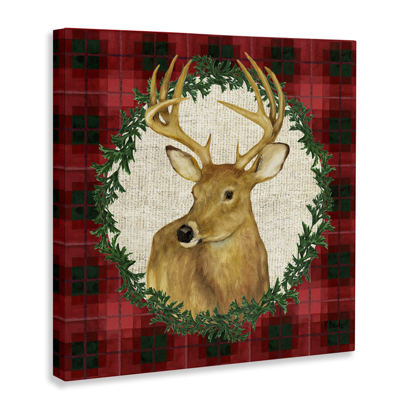 «Deer on Plaid & Wreath» par Paul Brent, H 24 po x l 24 po