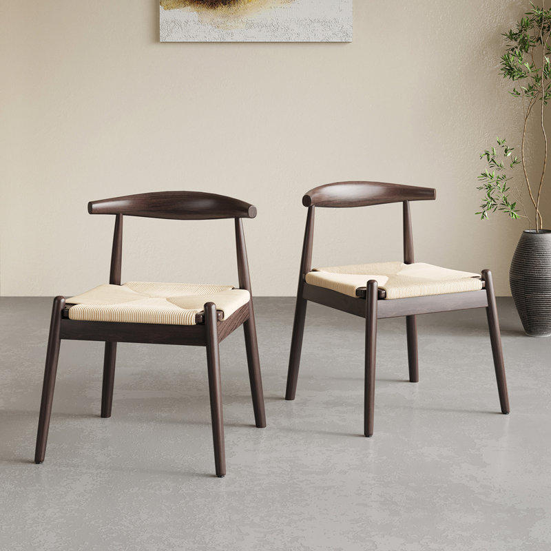 Chaises de salle à manger en tissage, Brun, Beige