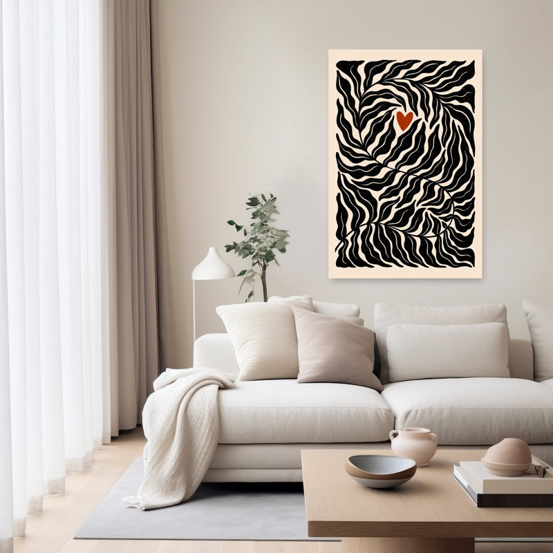 Organic Leaves Heart Abstract Elegant Minimalist Nature Plant Wall Art Print, 152.4cm H x 101.6cm W