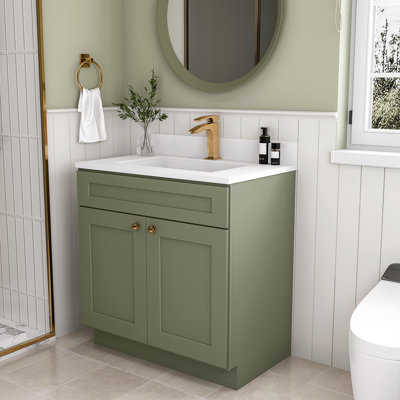 Armoire de salle de bain en bois massif prêt à assembler avec comptoir Shaker - comptoir non inclus