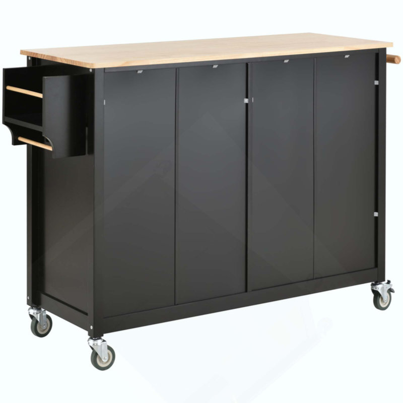 Kitchen Island Cart With Solid Wood Top And Locking Wheels,4 Door Cabinet And Two Drawers,Spice Rack, Towel Rack, Black