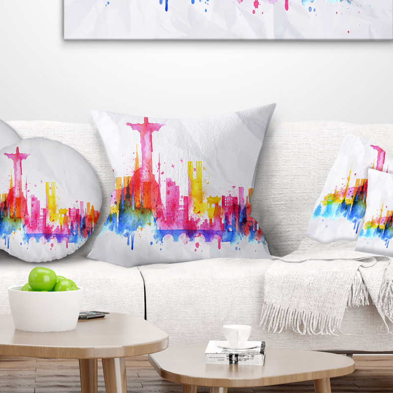 Rio de Janeiro Skyline - oreiller imprimé paysage urbain, 16 po x 1 po, Coussin décoratif