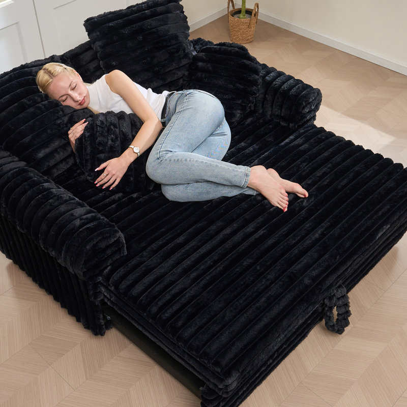 Petit canapé-lit rond confortable avec accoudoirs moelleux avec coussin amovible, Noir
