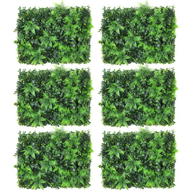 6-Pack 16.5" X 12.6" Mixed Foliage Artificial Green Wall Panels, Indoor/Outdoor Privacy Screen & Decorative Plant Wall