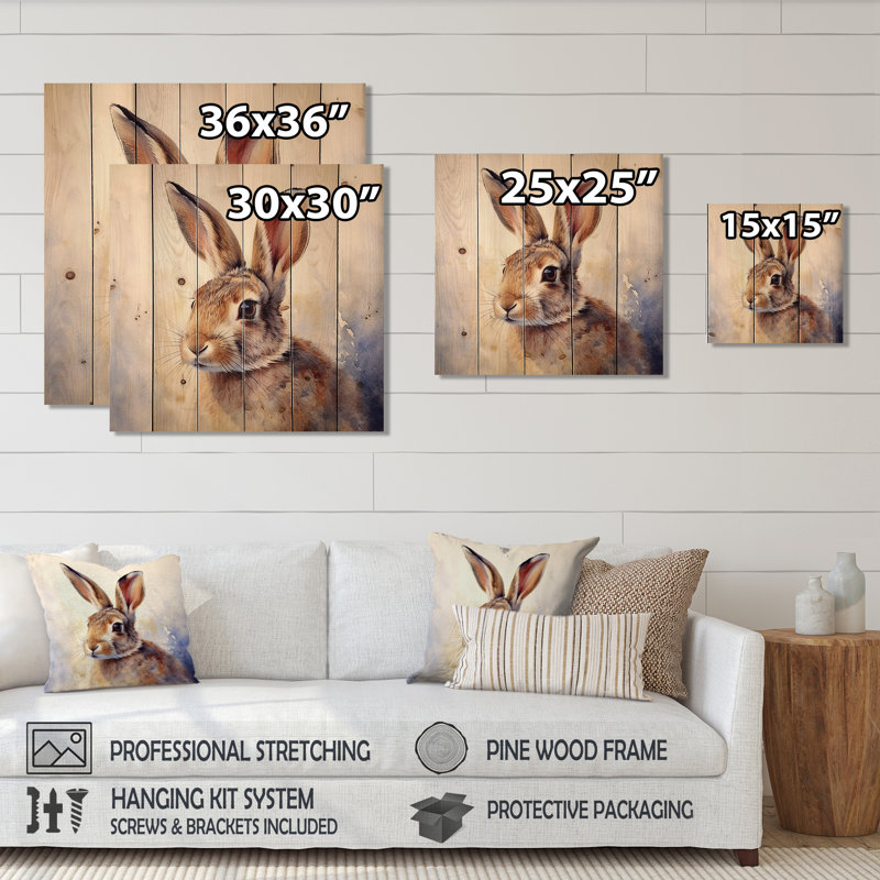 Lapin, art mural en bois, imprimé animal mignon - Sweet Rabbit I, H 15 po x l 15 po x P 0,78 po