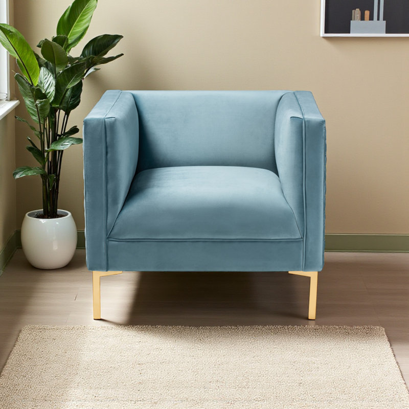 Fauteuil en velours touffeté de 33,5 po de large Kova, Bleu pâle