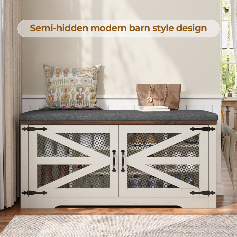 Farmhouse Storage Bench with Cushion