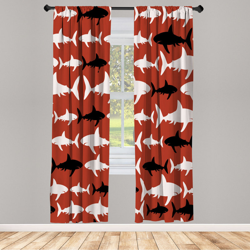 Microfiber Floral Semi-Sheer Rod Pocket Curtain Panels, 28" W x 63" L, Black/Orange
