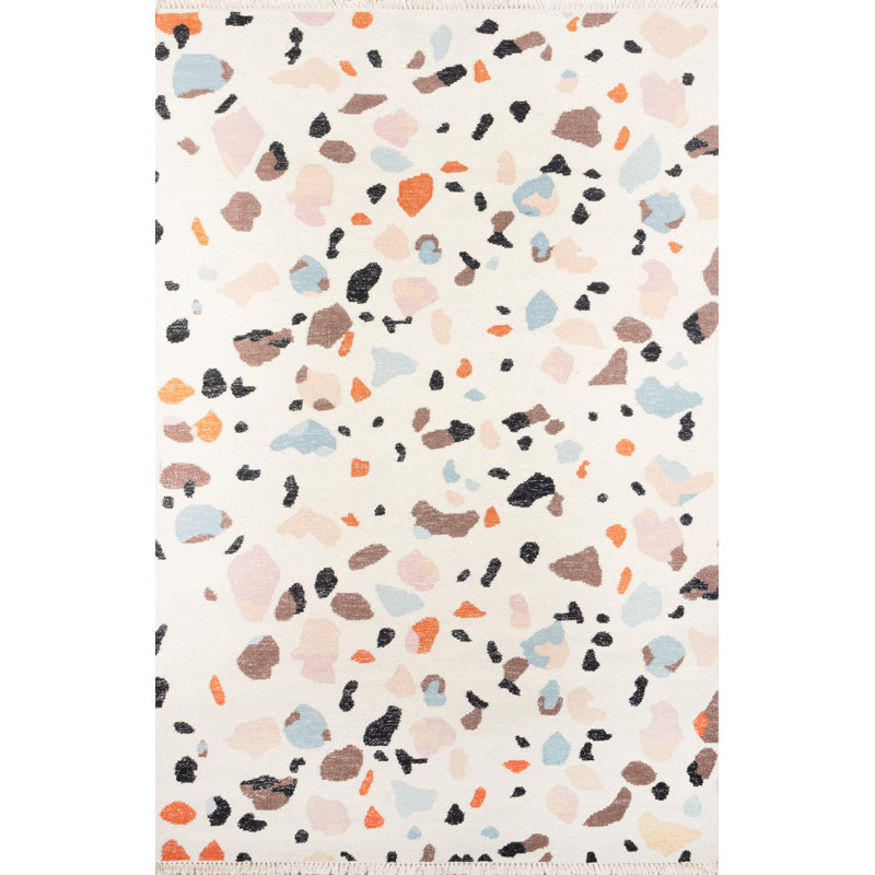 Ivory and Multicolor Abstract Wool Flatweave Rug, 2' x 3'